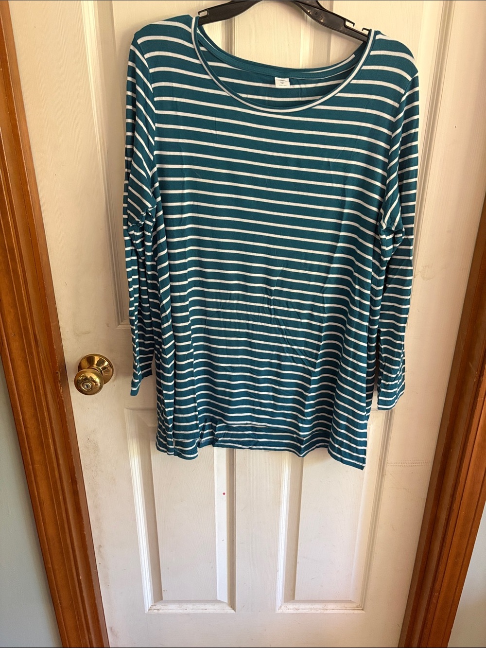 Old Navy Teal and White Striped Long-Sleeve Tee